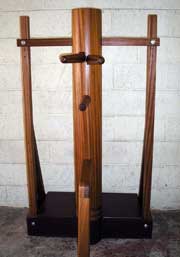 Wooden dummy in Sapele on freestanding base